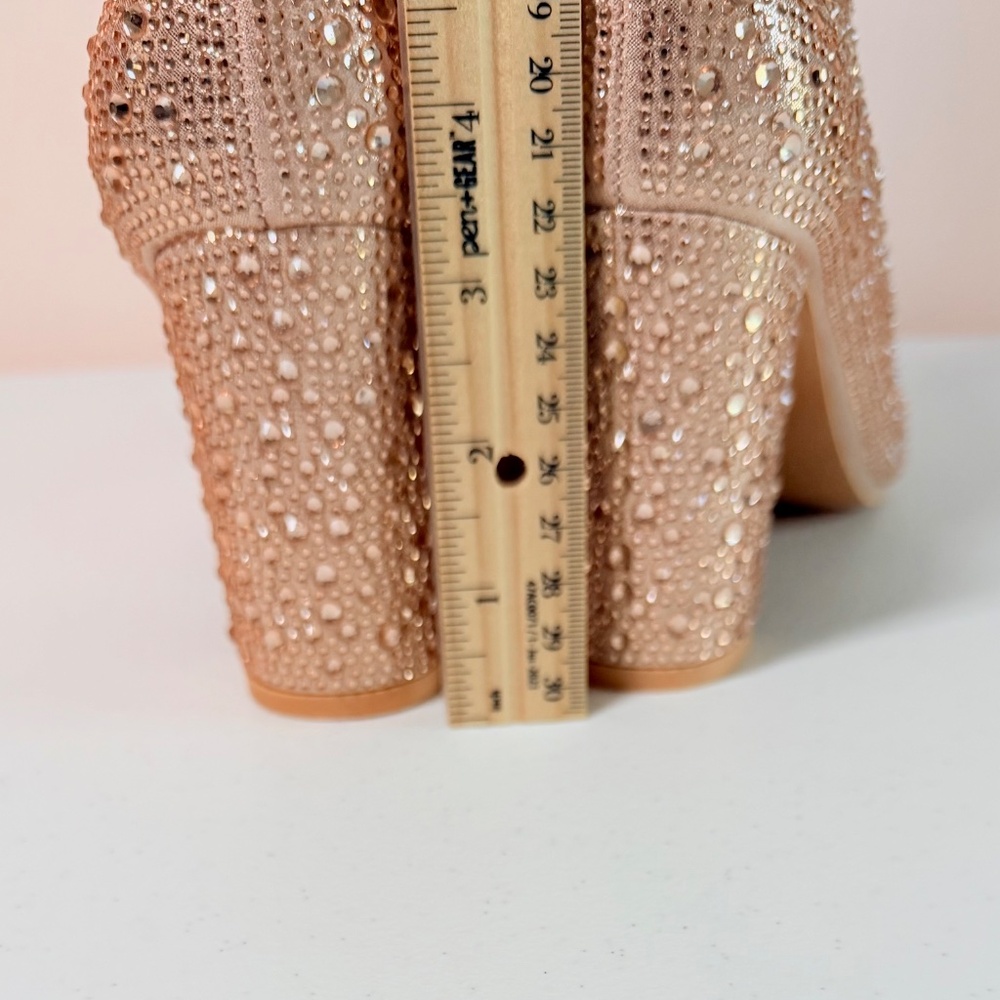 * Berness Rose Gold Ankle Boots With Rhinestone Embellishments 3" Block Heel - Picture 8 of 8